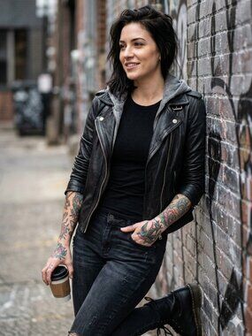 DOMA Clash Leather Jacket with Detachable Hood - Black Moto Biker